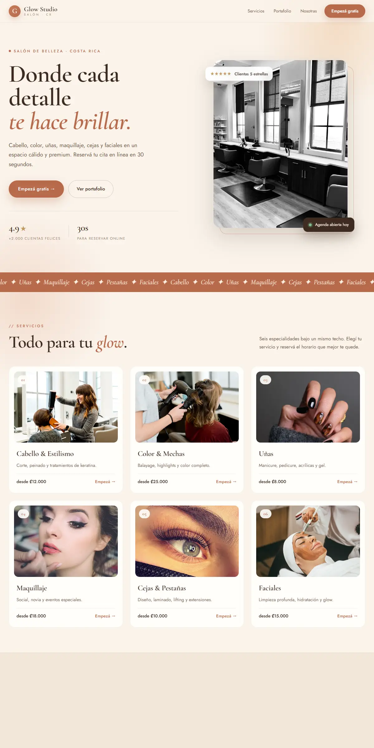 Captura del sitio Glow Studio CR (glowstudiocr.com)